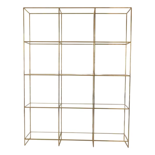 Vintage Brass and Glass Geometric Shelf For Sale