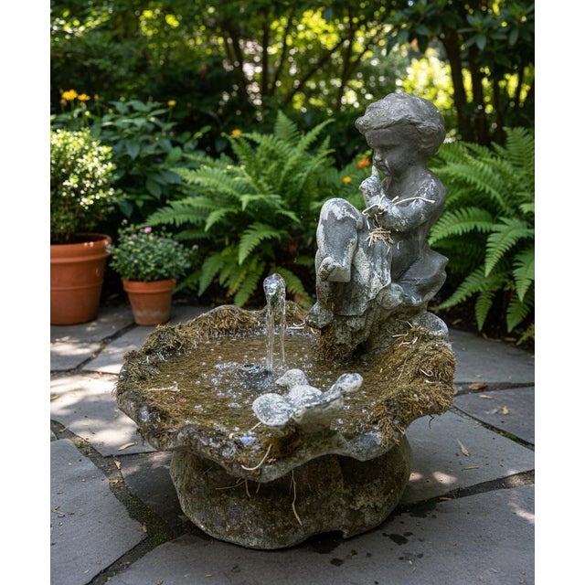 Vintage Cherub & Songbird Cast Lead Garden Fountain For Sale In West Palm - Image 6 of 11