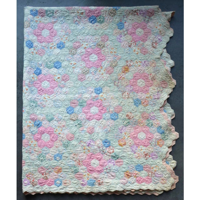1930s Early 20th Century Grandmother’s Flower Garden Quilt For Sale - Image 5 of 13