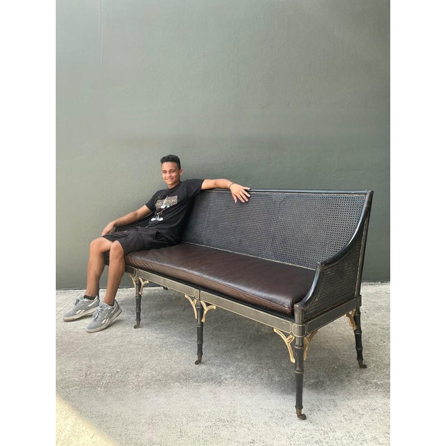 Vintage Leather Cushion Cane Settee For Sale - Image 15 of 17