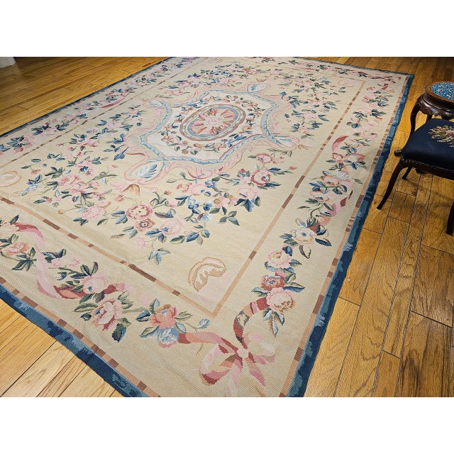 Late 19th Century Late 19th Century French Aubusson Needlepoint Carpet in Floral Pattern in Ivory, Green, Pink, Blue For Sale - Image 5 of 18
