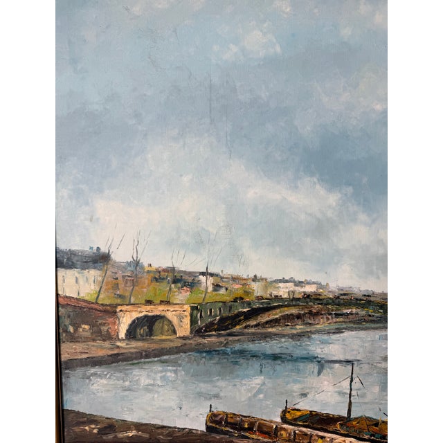Claude Mourier European River Landscape Oil on Canvas Painting, Framed For Sale - Image 10 of 12