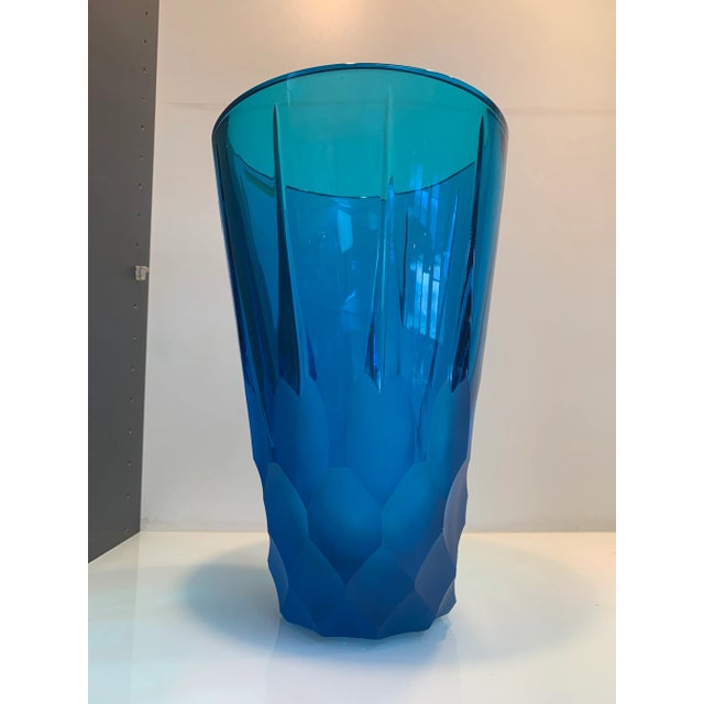 2020s Italian Blue Crystal Handmade Cut Vase For Sale - Image 12 of 12
