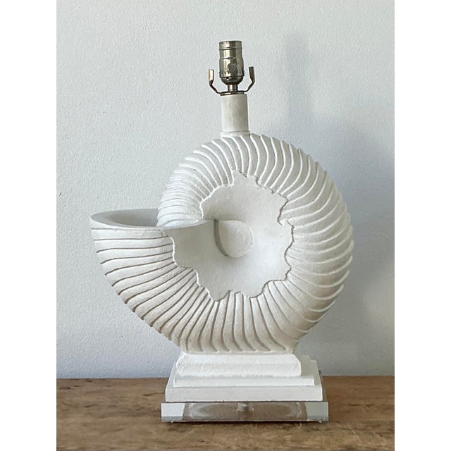Late 20th Century Vintage Boho Plaster Nautilus Shell Lamp For Sale - Image 5 of 6