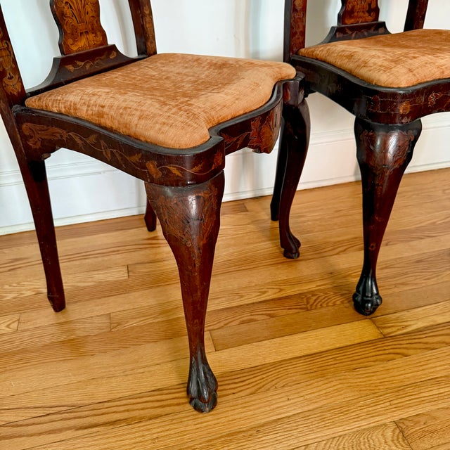 Wood 19th Century Dutch Marquetry Inlaid Side Chairs, a Pair For Sale - Image 7 of 18