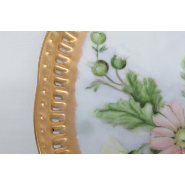 Late 20th Century Gold Edge Hand Painted Flowers Decorative Plate 4595b For Sale - Image 5 of 14