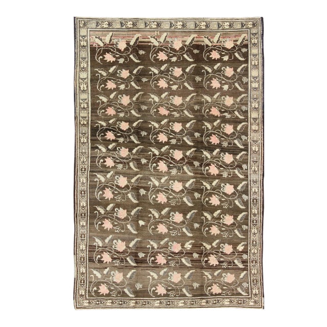 Vintage Kars Rug From Eastern Turkey With Rose Flower Design Brown, Green, Pink For Sale