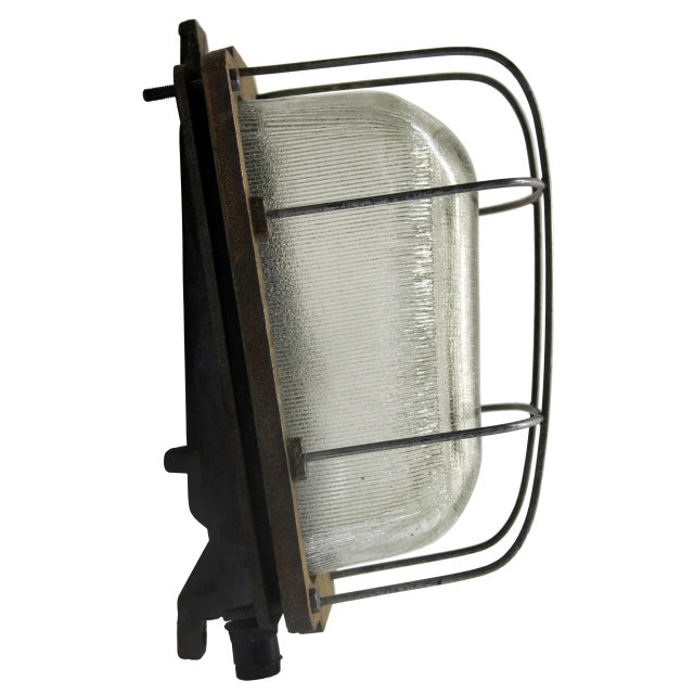 Vintage Industrial Cast Iron and Striped Glass Sconce, 1950s For Sale - Image 6 of 6