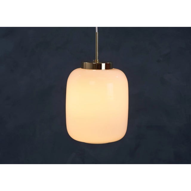 Mid-Century Danish White Glass and Brass Pendant Lamp, 1960s For Sale - Image 4 of 9