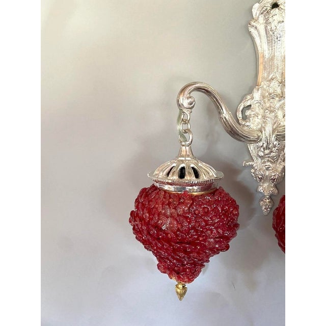 1980 French Louis XVI Silver Bronze Wall Lamps/ Sconces - Pair 2 PCS For Sale - Image 10 of 12