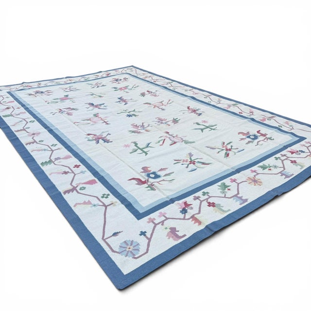 Oversize Handmade Indian Pastel Flatweave | Dhurrie Kilim | 12x17 For Sale - Image 4 of 6
