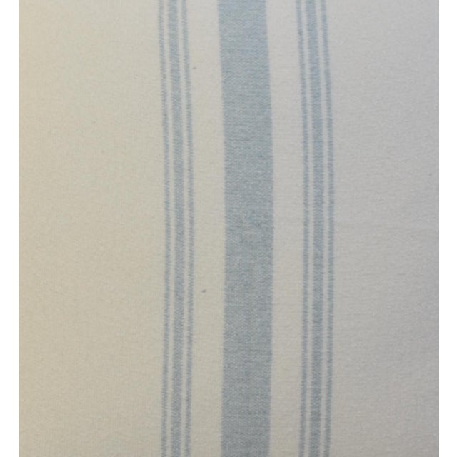 French Country Pale Teal Striped Grain Sack Fabric Coastal Feather/Down Pillow For Sale - Image 3 of 5