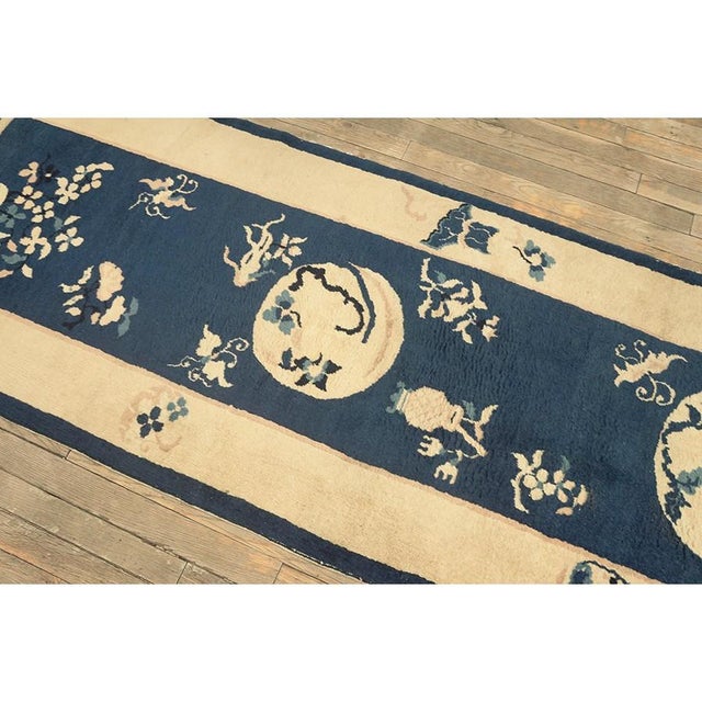 Late 19th Century 1880s Blue Floral Antique Imperial Traditional Chinese Peking Rug Knotted Runner For Sale - Image 5 of 6