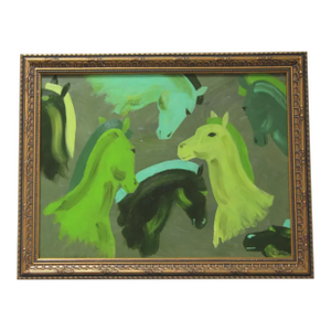 Horses Portraits Art Deco Impressionism Minimalism Green Original Oil Painting by Cleo Plowden