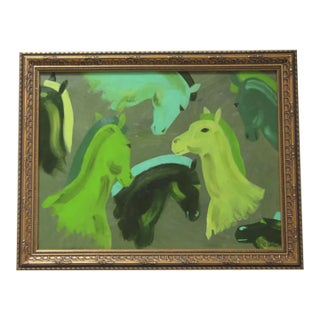 Horses Portraits Art Deco Impressionism Minimalism Green Original Oil Painting Cleo Plowden For Sale