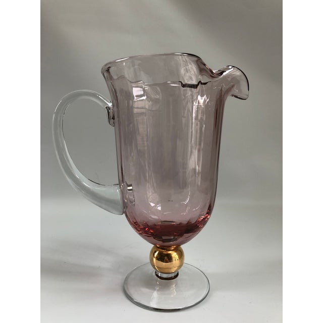 Murano Large Mid-Century Murano Pink & Gold Art Glass Pitcher For Sale - Image 4 of 6