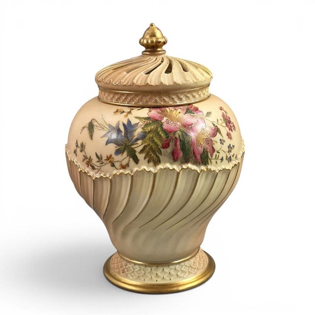 Blush Ivory Covered Pot-Pourri Jar from Royal Worcester, 1903 For Sale - Image 12 of 12