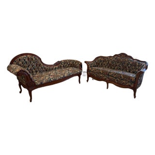 1960s Kimball Reproduction Victorian Chaise and Couch Set For Sale