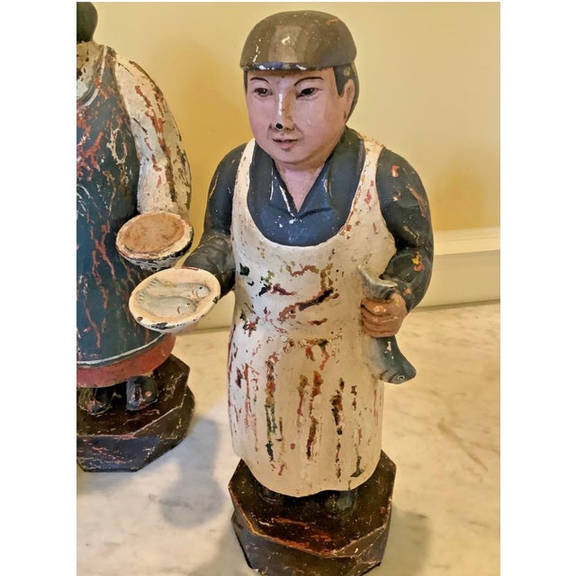 VTG Large French Street Vendor Statues, Wood & Plaster, 16-18" High, Unique! For Sale In Dallas - Image 6 of 8