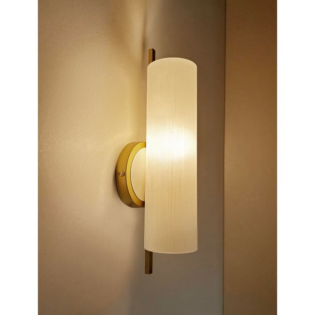 1950s Vintage Glass and Brass Sconce from Hillebrand Leuchten, 1950s For Sale - Image 5 of 15
