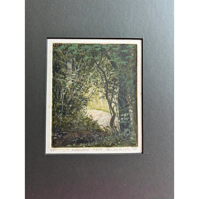 Beautiful hand colored artist proof etching of a woodland scene. The green colors are stunning. I took it out of the frame...