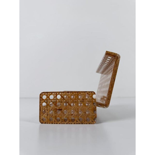 Mid-Century Rectangular Box in Acrylic Glass and Cane Webbing in the style of Dior Home, 1970s For Sale - Image 12 of 18