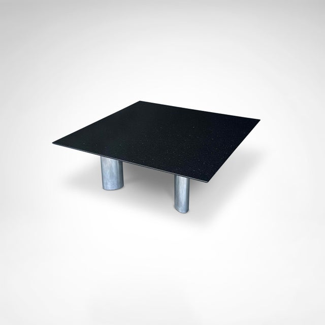 Star Galaxy granite and brushed metal postmodern coffee table by Draenert Germany 1980s Designed and built by the well-...