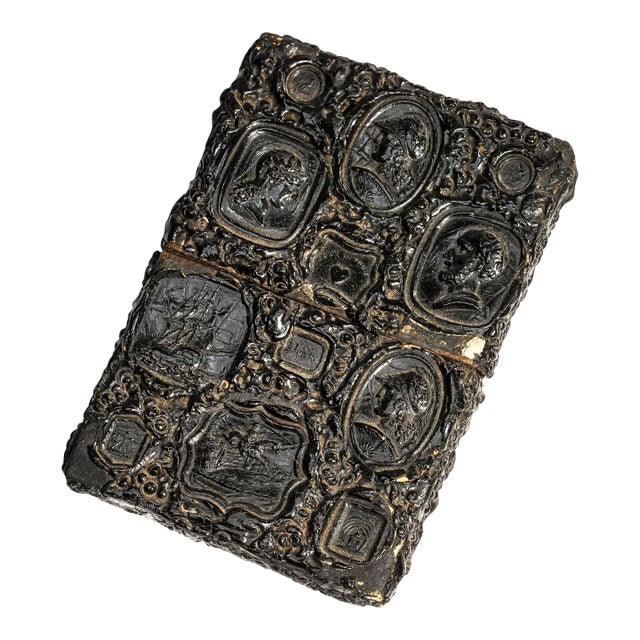 Rare Victorian Gutta-Percha Wax Seal Style Antique Calling Card Case Neoclassical English Art Collectible For Sale