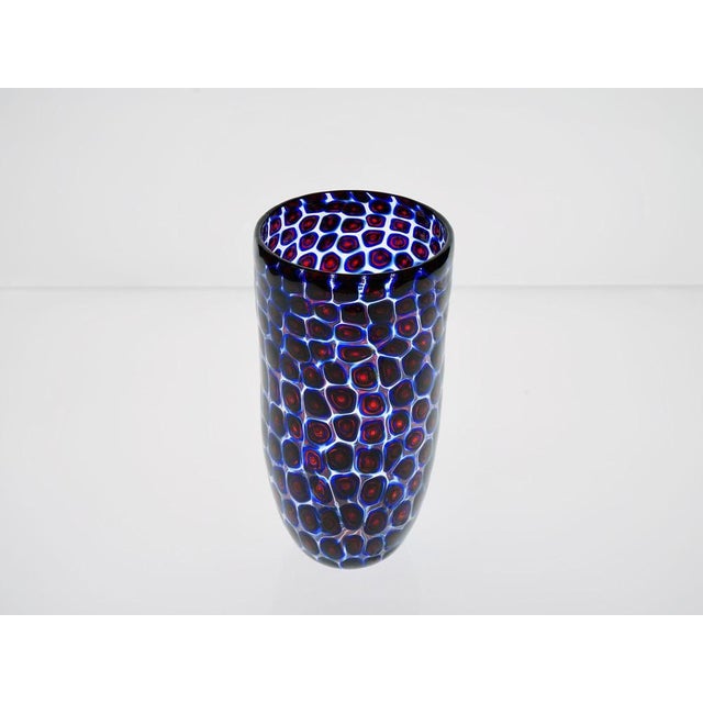 Murano Glass Vase with Floating Murrine Mosaic in Blue and Red, 1980s For Sale - Image 3 of 18