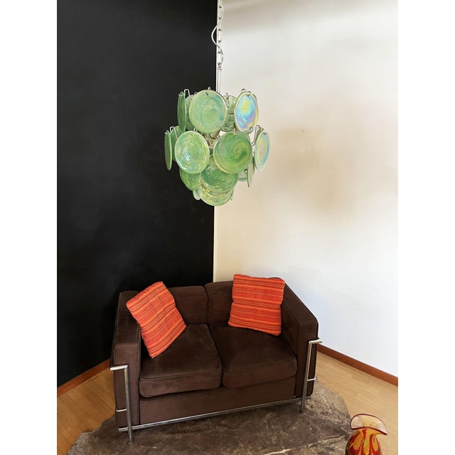 Vintage Italian Green Murano Glass Discs Chandelier, 1990s For Sale - Image 14 of 18
