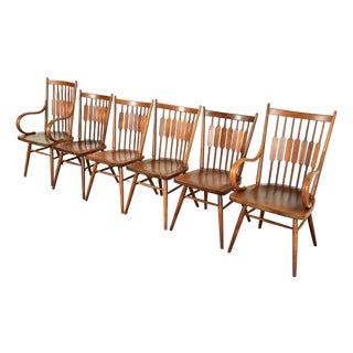 Kipp Stewart for Drexel Declaration Sculpted Walnut Dining Chairs, Set of Six For Sale