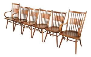 Kipp Stewart for Drexel Declaration Sculpted Walnut Dining Chairs, Set of Six