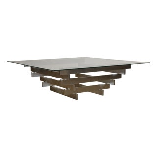 Sculptural Coffee Table in Brushed Aluminum and Glass, 1970s For Sale