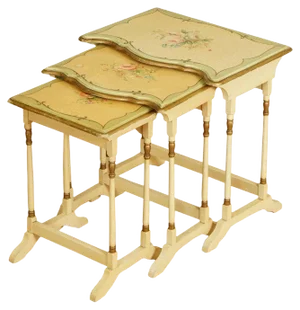 Vintage French Hand Painted Floral Nesting Tables