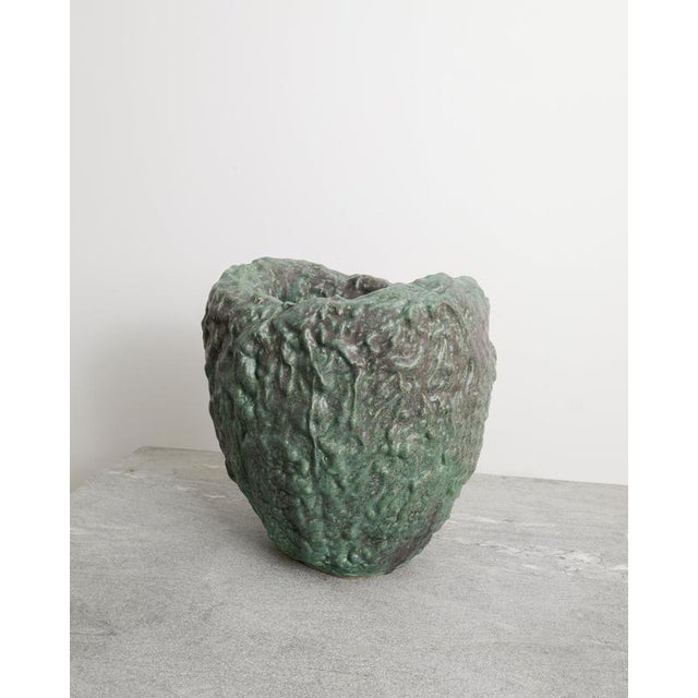 Swedish Contemporary Green Stoneware Vase Sculpture by Mårten Medbo, 2009 For Sale - Image 3 of 9