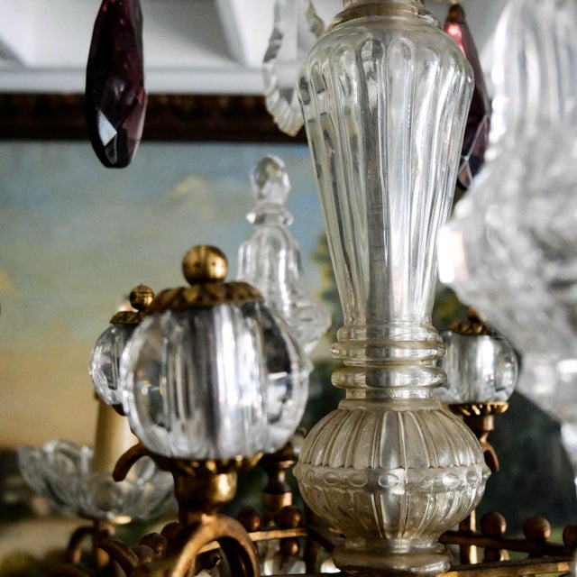 Large Louis XV Style Cage Chandelier with Crystal Pendants and Amethyst Drops, 1950 For Sale - Image 18 of 18