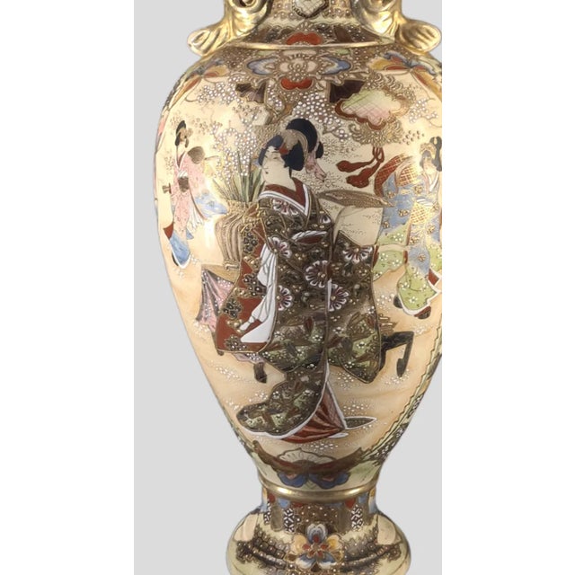 Japanese Antique Satsuma Figural Floral Palatial Size Floor Vase, Signed For Sale - Image 3 of 11