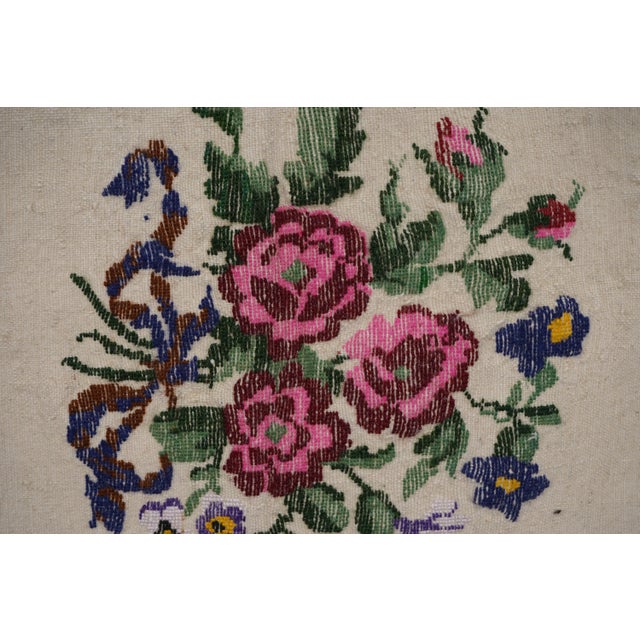 Beige Turkish Aubusson Floral Turkish Kilim Rug 3'1'' X 4'4'' For Sale - Image 8 of 10