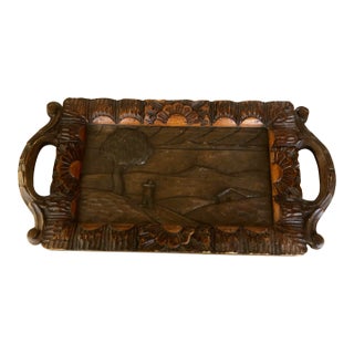 Hand-Carved Wood Tray For Sale