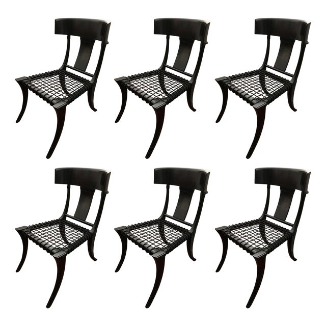 Black Woven and Leather Seat Walnut Klismos Chairs from Pescetta Home Decoration, Set of 6 For Sale