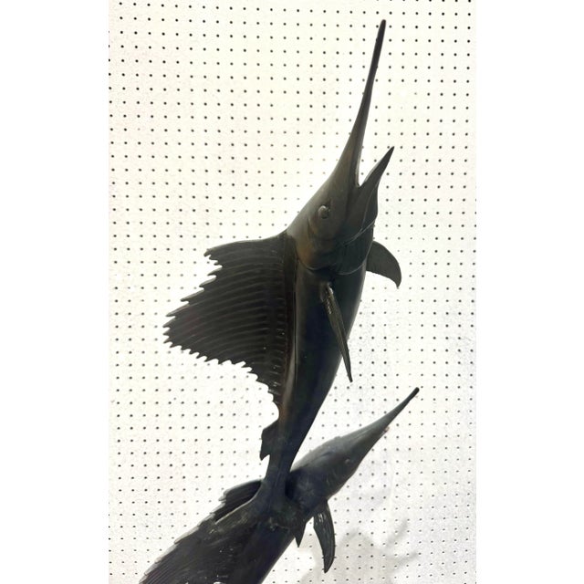 Late 20th Century Late 20th Century Large 51” Solid Bronze Marlin Sailfish Big Game Fishing Sculpture For Sale - Image 5 of 12