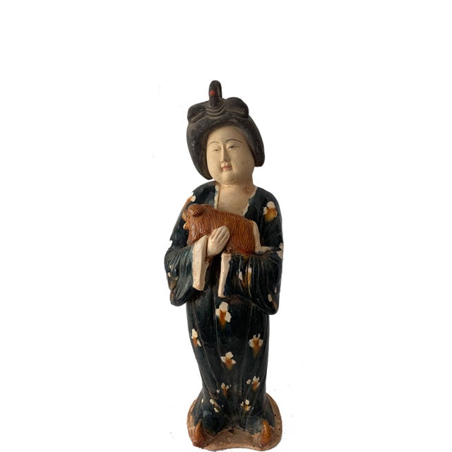 These magnificent Vintage Chinese Tang tri color glazed ceramic beautify figures were hand made with famous tri-colored...