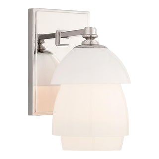 Thomas O'Brien for Visual Comfort Signature Whitman Small Sconce in Polished Nickel with White Glass Shade For Sale