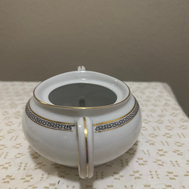 White 1970s Greek Key Design Porcelain Sugar Bowl For Sale - Image 8 of 10