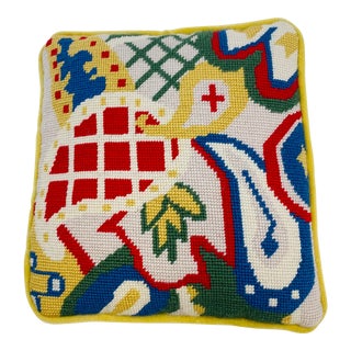 Vintage Needlepoint Pillow With Gold Velvet Backing & Cording For Sale
