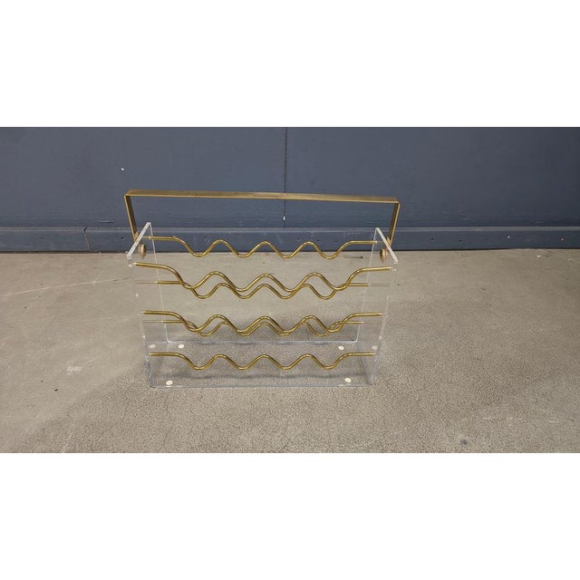 Metal Vintage Acrylic Glass and Brass Magazine Holder, 1970s For Sale - Image 7 of 18