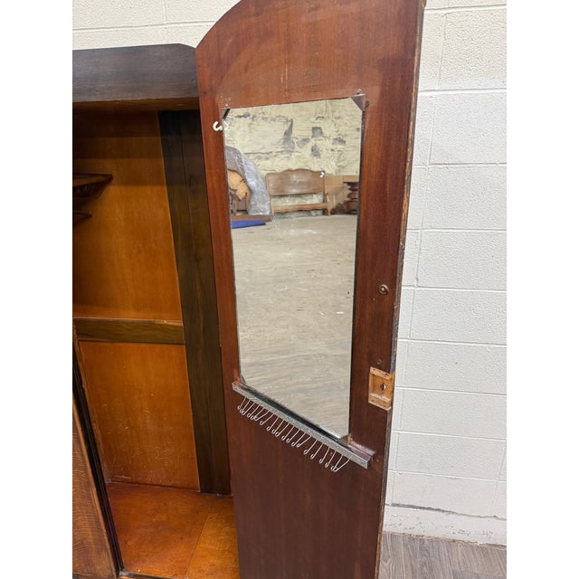 Art Deco Vintage English Art Deco Quarter Sawn Tiger Oak Wardrobe For Sale - Image 3 of 15