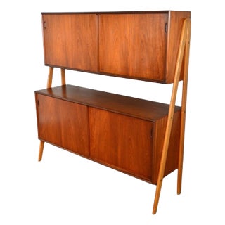 Double Tier Danish Mid Century Credenza in Teak + Oak For Sale