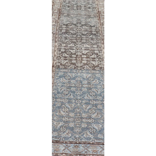 Tribal Antique Persian Hamadan Runner in Wool With All-Over Floral Design For Sale - Image 3 of 12