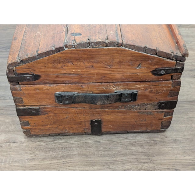 Antique 19th Century Handcrafted Wood and Iron Chest Trunk For Sale - Image 4 of 12